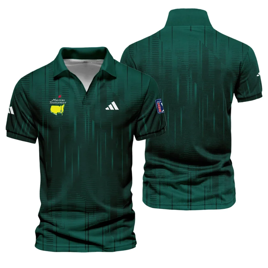 Masters Tournament Adidas Dark Green Gradient Stripes Pattern Vneck Polo Shirt Style Classic Polo Shirt For Men
