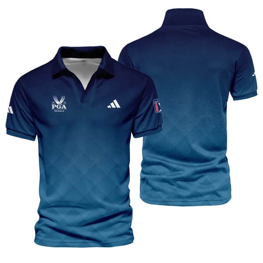 2024 PGA Championship Valhalla Adidas Blue Gradient Abstract Stripes  Vneck Polo Shirt Style Classic Polo Shirt For Men
