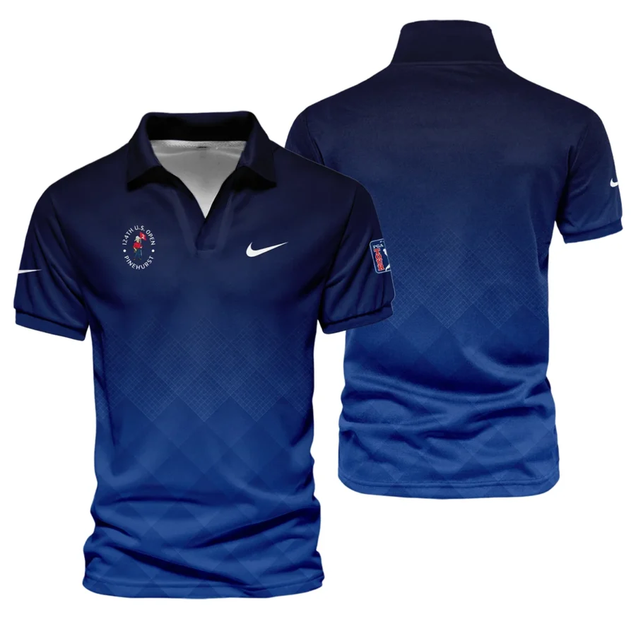 124th U.S. Open Pinehurst Nike Dark Blue Gradient Stripes Pattern Vneck Polo Shirt Style Classic Polo Shirt For Men