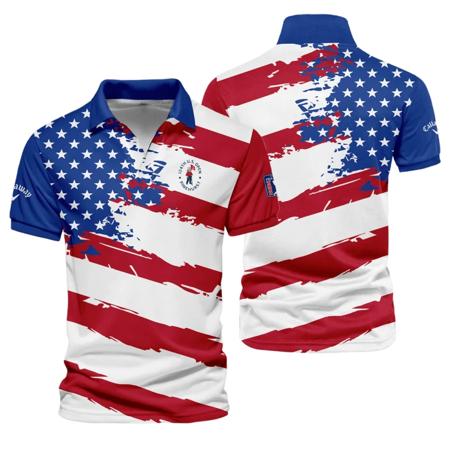 Callaway US Flag Blue Red Stars 124th U.S. Open Pinehurst Vneck Polo Shirt Style Classic Polo Shirt For Men