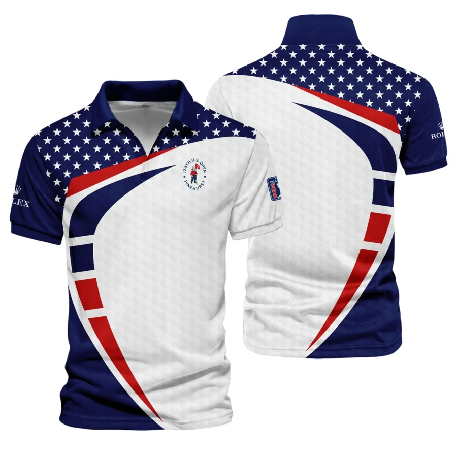 124th U.S. Open Pinehurst Rolex US Flag Blue Red Stars Vneck Polo Shirt Style Classic Polo Shirt For Men