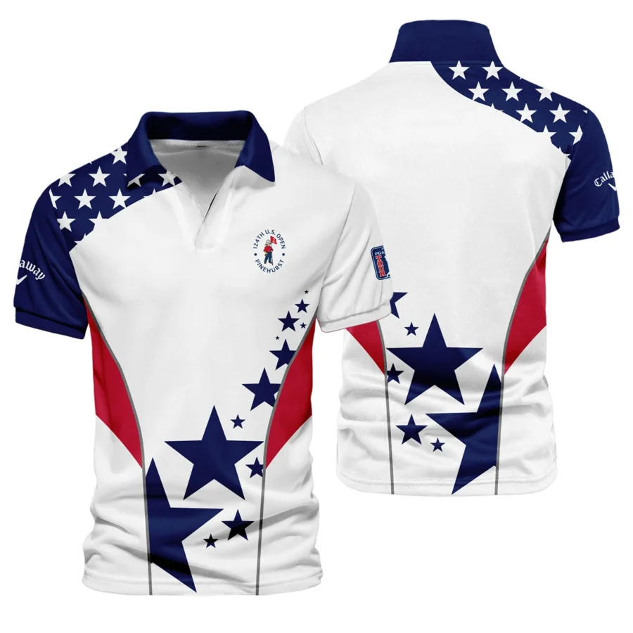 124th U.S. Open Pinehurst Callaway Stars US Flag White Blue Vneck Polo Shirt Style Classic Polo Shirt For Men