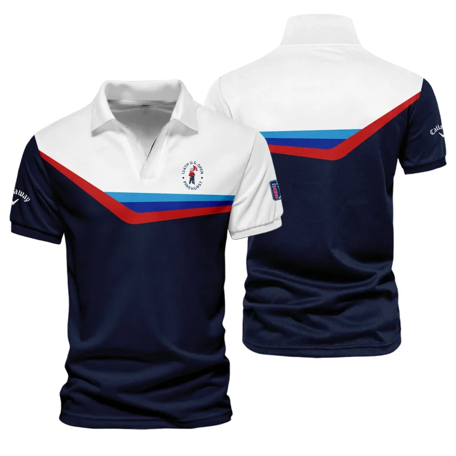 124th U.S. Open Pinehurst Golf Blue Red Line White Pattern Callaway Vneck Polo Shirt Style Classic Polo Shirt For Men