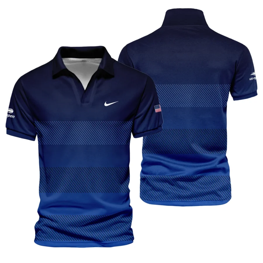 Straight Line Dark Blue Background US Open Tennis Champions Nike Vneck Polo Shirt Style Classic Polo Shirt For Men