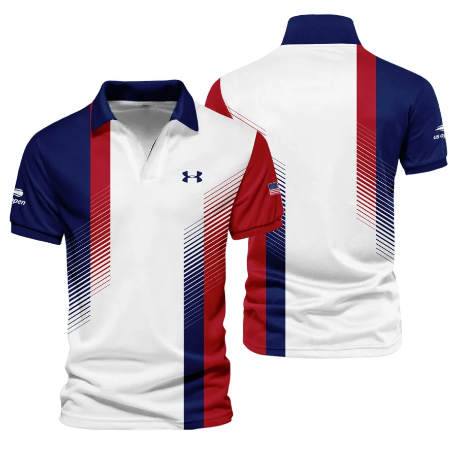 Under Armour Blue Red Straight Line White US Open Tennis Champions Vneck Polo Shirt Style Classic Polo Shirt For Men