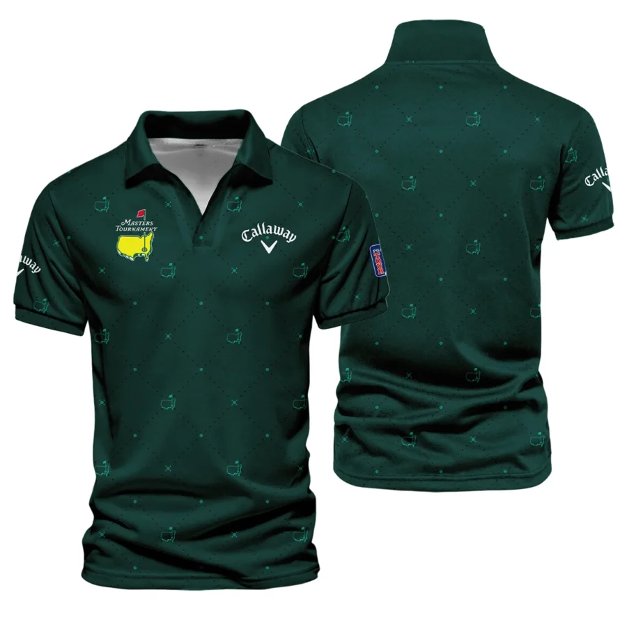 Dark Green Pattern In Retro Style With Logo Masters Tournament Callaway Vneck Polo Shirt Style Classic Polo Shirt For Men