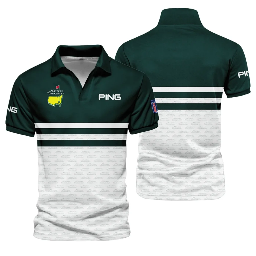 Dark Green Mix White With Logo Pattern Masters Tournament Ping Vneck Polo Shirt Style Classic Polo Shirt For Men