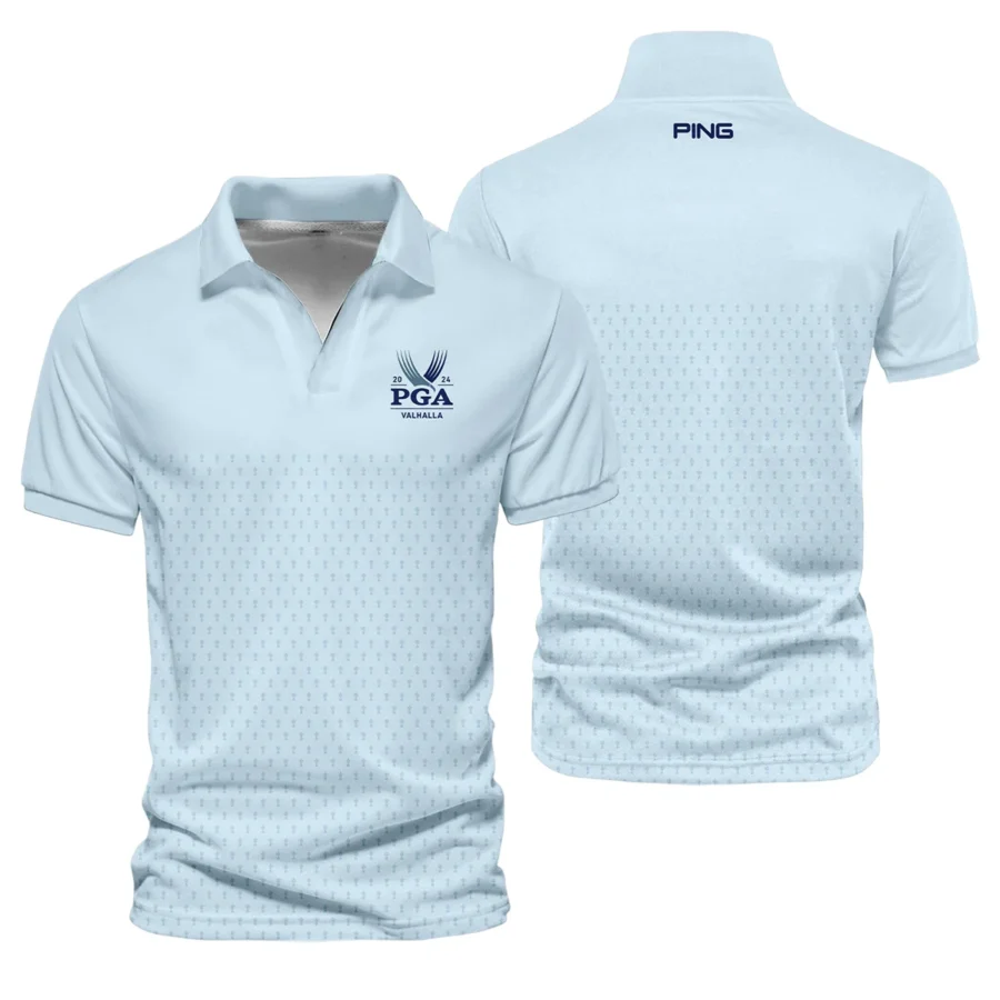 PGA Trophy Pattern Light Blue 2024 PGA Championship Valhalla Ping Vneck Polo Shirt Style Classic Polo Shirt For Men