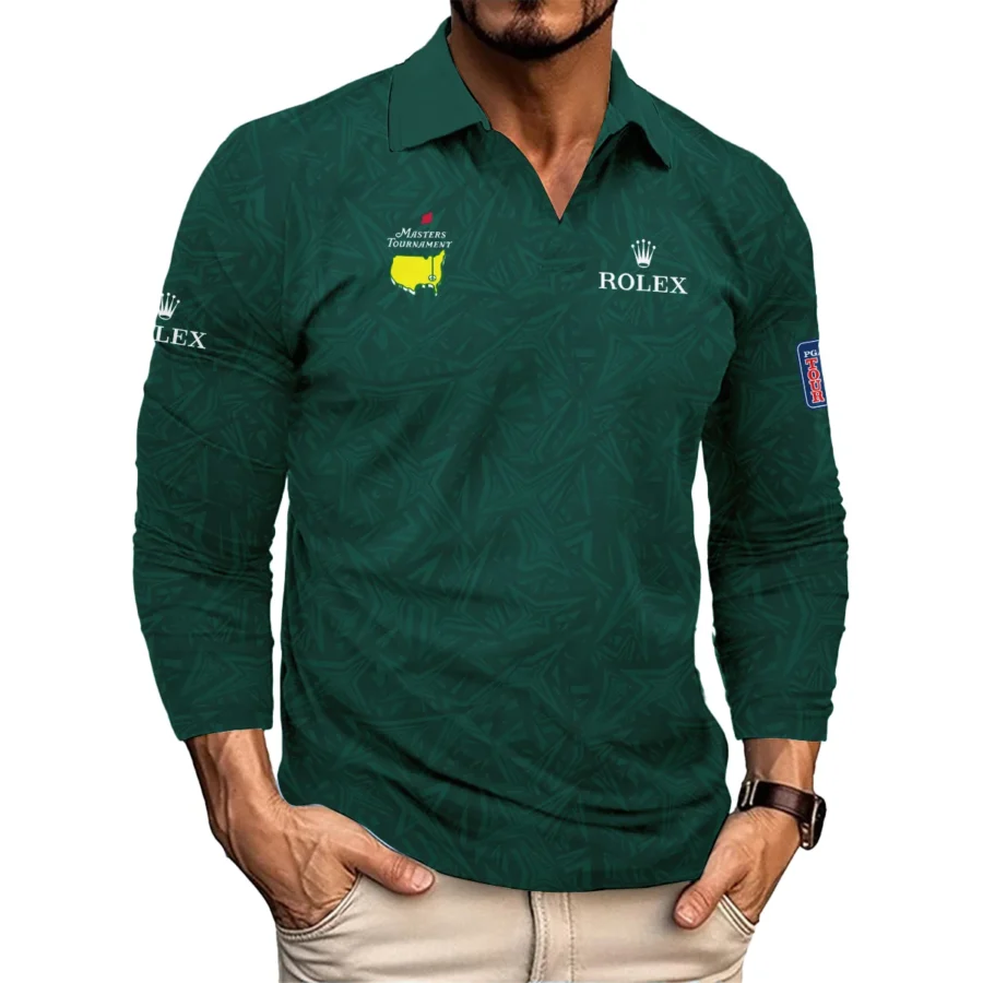 Stars Dark Green Abstract Sport Masters Tournament Rolex Vneck Long Polo Shirt Style Classic Long Polo Shirt For Men