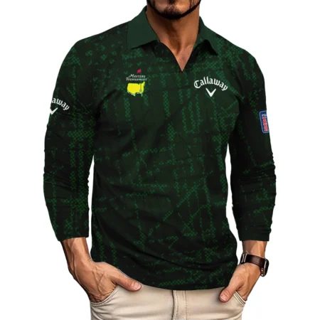 Masters Tournament Callaway Golf Pattern Halftone Green Vneck Long Polo Shirt Style Classic Long Polo Shirt For Men