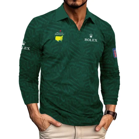 Rolex Masters Tournament Green Stratches Seamless Pattern Vneck Long Polo Shirt Style Classic Long Polo Shirt For Men