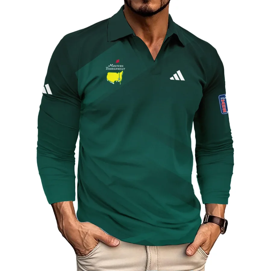 Masters Tournament Dark Green Gradient Golf Sport Adidas Vneck Long Polo Shirt Style Classic Long Polo Shirt For Men