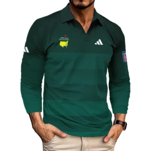 Adidas Masters Tournament Dark Green Gradient Stripes Pattern Golf Sport Vneck Polo Shirt Style Classic Polo Shirt For Men