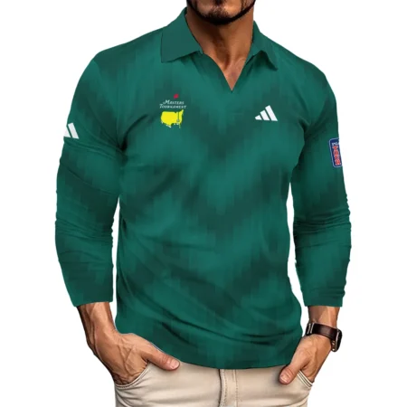 Golf Sport Green Gradient Stripes Pattern Adidas Masters Tournament Vneck Long Polo Shirt Style Classic Long Polo Shirt For Men