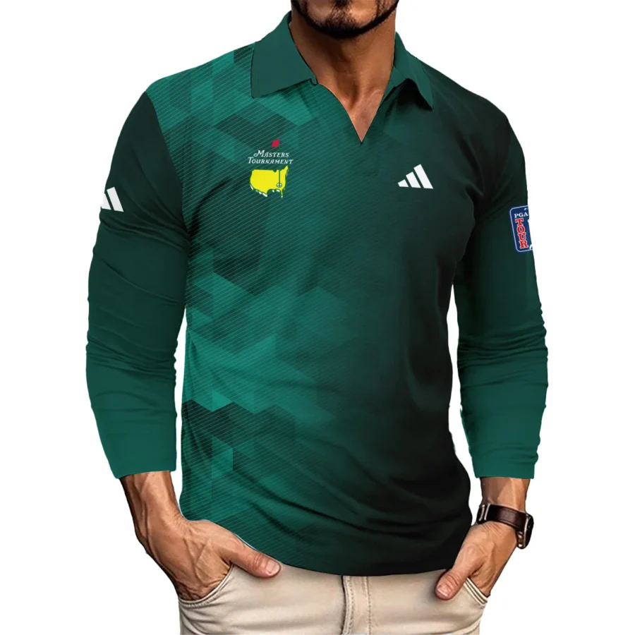 Adidas Golf Sport Dark Green Gradient Abstract Background Masters Tournament Vneck Long Polo Shirt Style Classic Long Polo Shirt For Men