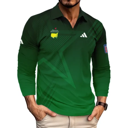 Adidas Masters Tournament Polo Shirt Dark Green Gradient Star Pattern Golf Sports Vneck Long Polo Shirt Style Classic Long Polo Shirt For Men