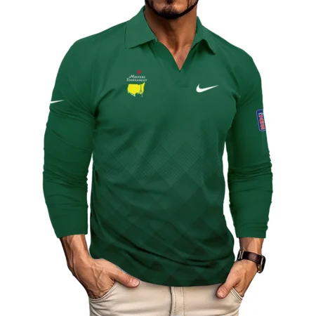 Masters Tournament Nike Gradient Dark Green Pattern Vneck Long Polo Shirt Style Classic Long Polo Shirt For Men