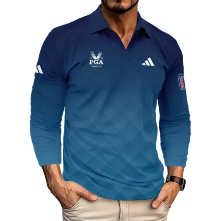 2024 PGA Championship Valhalla Adidas Blue Gradient Abstract Stripes  Vneck Long Polo Shirt Style Classic Long Polo Shirt For Men