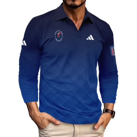 124th U.S. Open Pinehurst Adidas Dark Blue Gradient Stripes Pattern Vneck Polo Shirt Style Classic Polo Shirt For Men