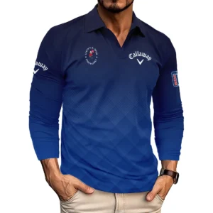 124th U.S. Open Pinehurst Callaway Dark Blue Gradient Stripes Pattern Vneck Polo Shirt Style Classic Polo Shirt For Men