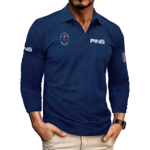 Ping 124th U.S. Open Pinehurst Stars Gradient Pattern Dark Blue Vneck Polo Shirt Style Classic Polo Shirt For Men