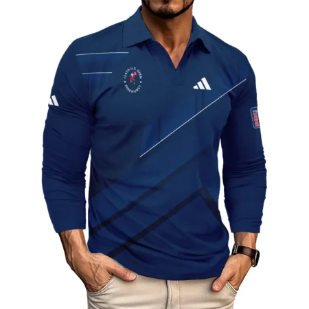 Adidas 124th U.S. Open Pinehurst Blue Gradient With White Straight Line Vneck Long Polo Shirt Style Classic Long Polo Shirt For Men