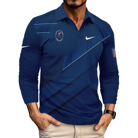 Nike 124th U.S. Open Pinehurst Blue Gradient With White Straight Line Vneck Long Polo Shirt Style Classic Long Polo Shirt For Men