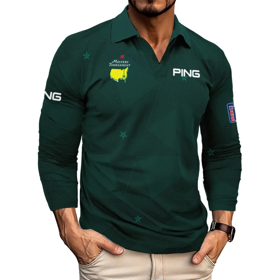 Stars Dark Green Golf Masters Tournament Ping Vneck Long Polo Shirt Style Classic Long Polo Shirt For Men