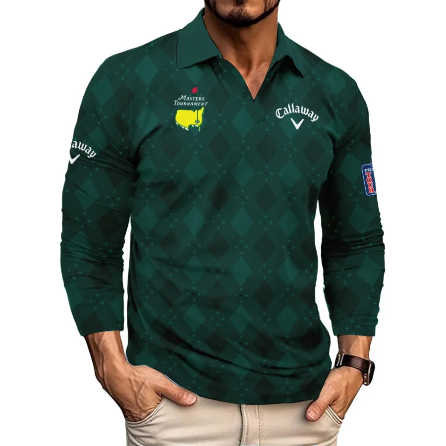 Stars Dark Green Golf Masters Tournament Callaway Vneck Long Polo Shirt Style Classic Long Polo Shirt For Men