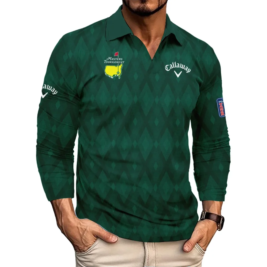 Green Fabric Ikat Diamond pattern Masters Tournament Callaway Vneck Long Polo Shirt Style Classic Long Polo Shirt For Men