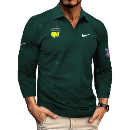 Golf Pattern Stars Dark Green Masters Tournament Nike Vneck Long Polo Shirt Style Classic Long Polo Shirt For Men