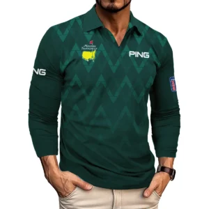 Abstract Dark Green Zigzag Background Masters Tournament Ping Vneck Polo Shirt Style Classic Polo Shirt For Men