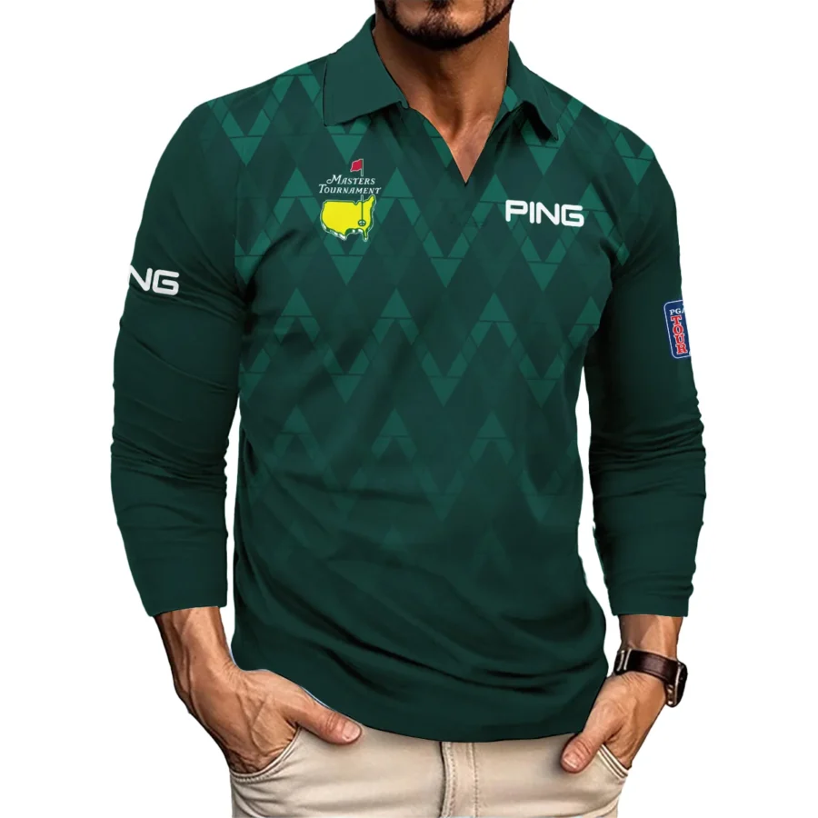 Abstract Dark Green Zigzag Background Masters Tournament Ping Vneck Long Polo Shirt Style Classic Long Polo Shirt For Men