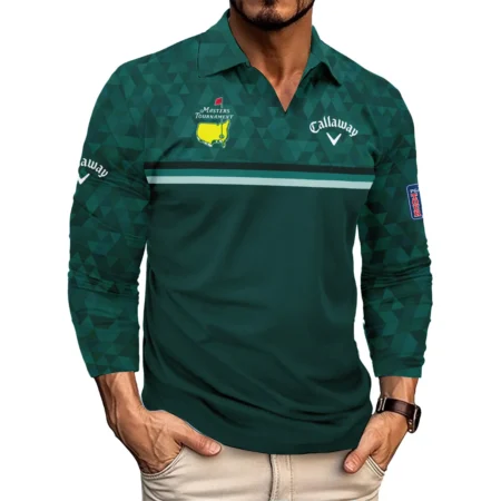 Dark Green Triangle Mosaic Pattern Masters Tournament Callaway Vneck Long Polo Shirt Style Classic Long Polo Shirt For Men