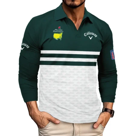 Dark Green Mix White With Logo Pattern Masters Tournament Callaway Vneck Long Polo Shirt Style Classic Long Polo Shirt For Men