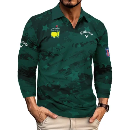 Dark Green Stars Pattern Grunge Background Masters Tournament Callaway Vneck Long Polo Shirt Style Classic Long Polo Shirt For Men