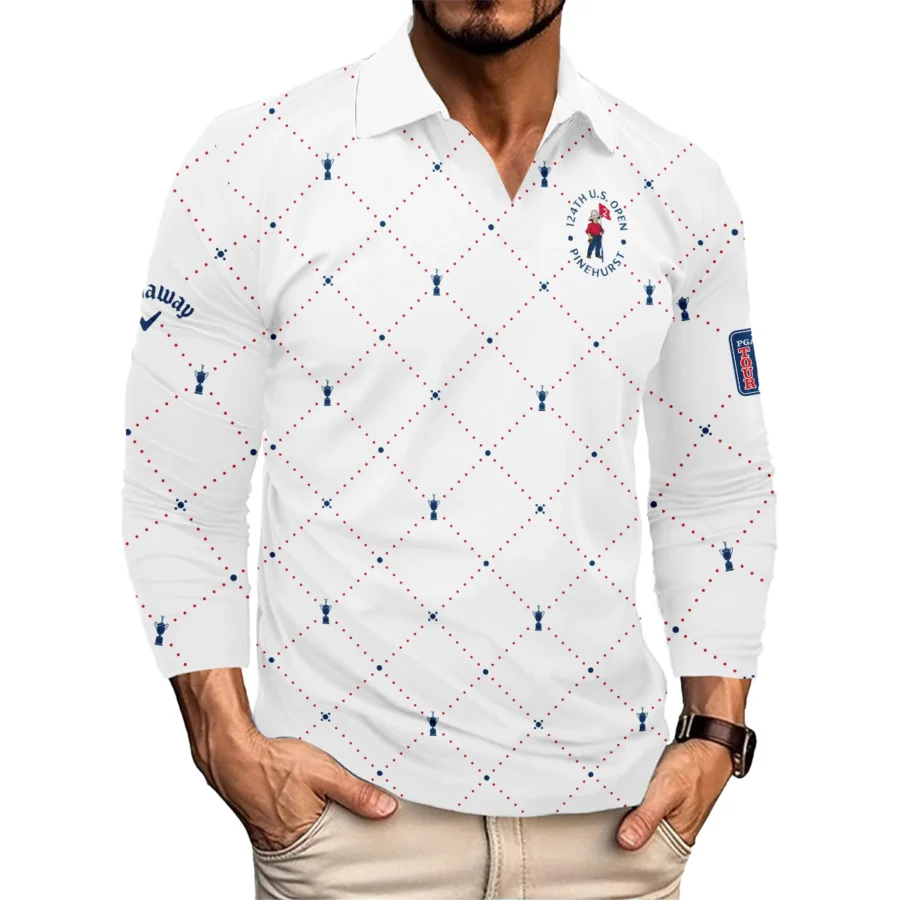 Argyle Pattern With Cup 124th U.S. Open Pinehurst Callaway Vneck Long Polo Shirt Style Classic Long Polo Shirt For Men