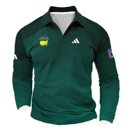 Masters Tournament Dark Green Gradient Golf Sport Adidas Vneck Long Polo Shirt Style Classic Long Polo Shirt For Men