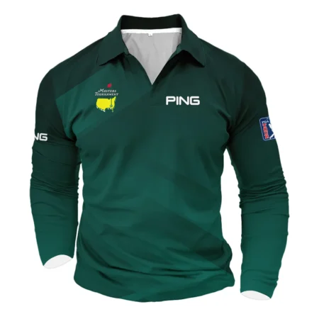 Masters Tournament Dark Green Gradient Golf Sport Ping Vneck Long Polo Shirt Style Classic Long Polo Shirt For Men