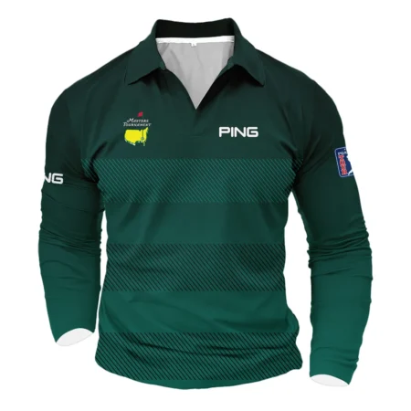 Ping Masters Tournament Dark Green Gradient Stripes Pattern Golf Sport Vneck Long Polo Shirt Style Classic Long Polo Shirt For Men