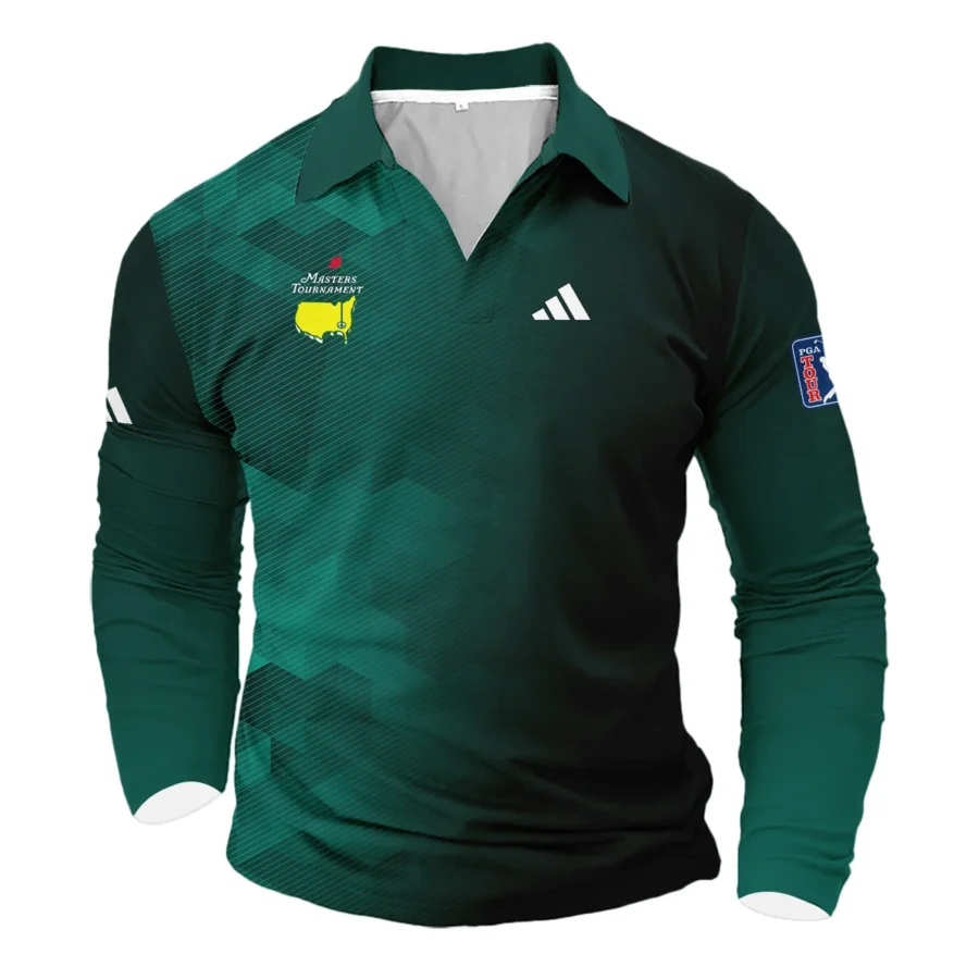 Adidas Golf Sport Dark Green Gradient Abstract Background Masters Tournament Vneck Long Polo Shirt Style Classic Long Polo Shirt For Men