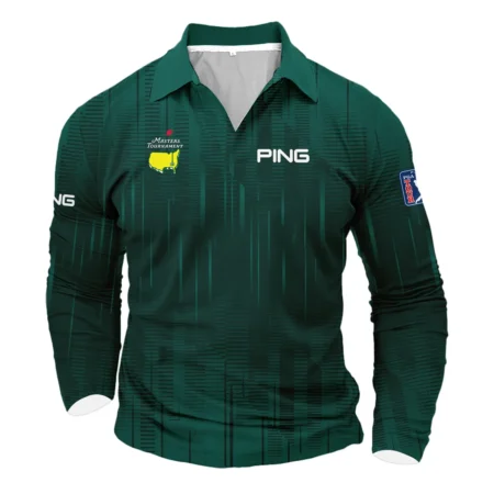 Masters Tournament Ping Dark Green Gradient Stripes Pattern Vneck Long Polo Shirt Style Classic Long Polo Shirt For Men