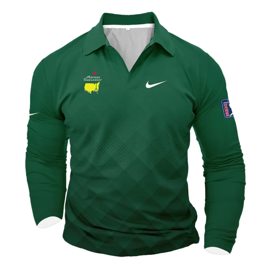 Masters Tournament Nike Gradient Dark Green Pattern Vneck Long Polo Shirt Style Classic Long Polo Shirt For Men