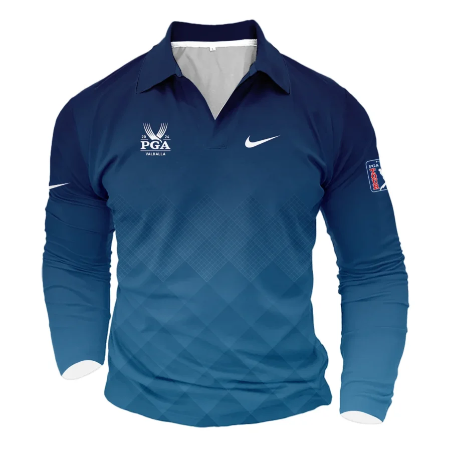 2024 PGA Championship Valhalla Nike Blue Gradient Abstract Stripes  Vneck Long Polo Shirt Style Classic Long Polo Shirt For Men