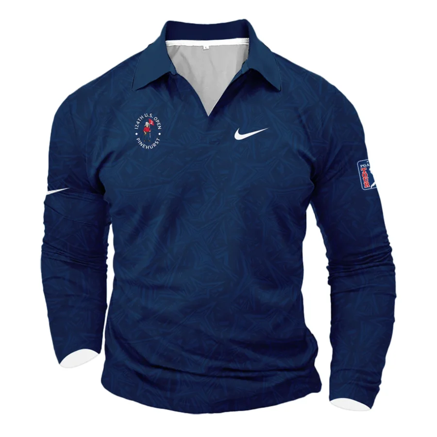 Nike 124th U.S. Open Pinehurst Stars Gradient Pattern Dark Blue Vneck Long Polo Shirt Style Classic Long Polo Shirt For Men