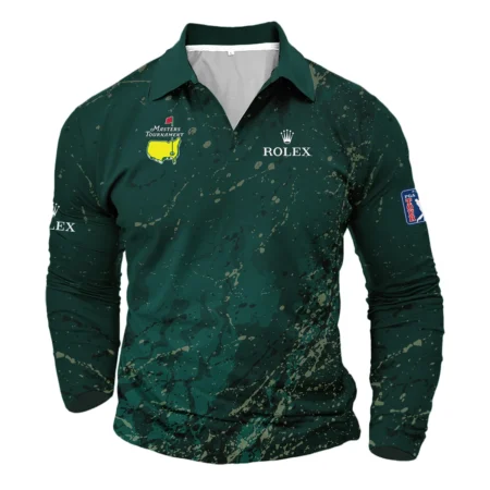 Old Cracked Texture With Gold Splash Paint Masters Tournament Rolex Vneck Long Polo Shirt Style Classic Long Polo Shirt For Men