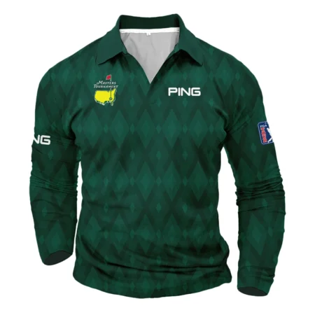 Green Fabric Ikat Diamond pattern Masters Tournament Ping Vneck Long Polo Shirt Style Classic Long Polo Shirt For Men