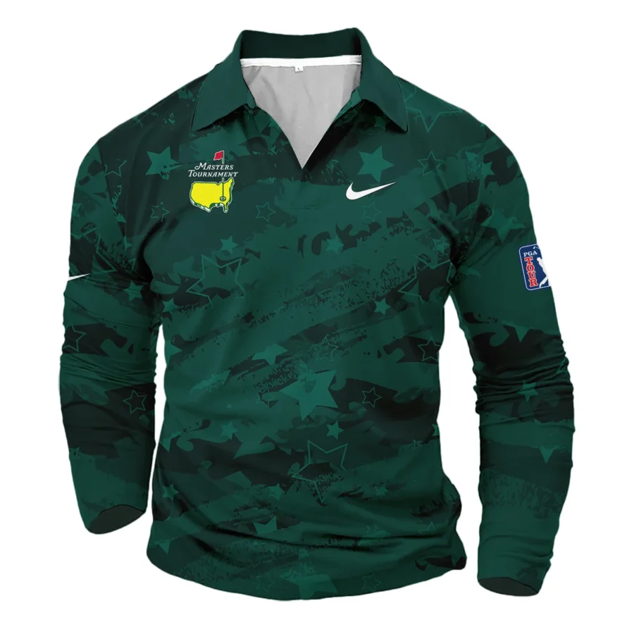 Dark Green Stars Pattern Grunge Background Masters Tournament Nike Vneck Long Polo Shirt Style Classic Long Polo Shirt For Men