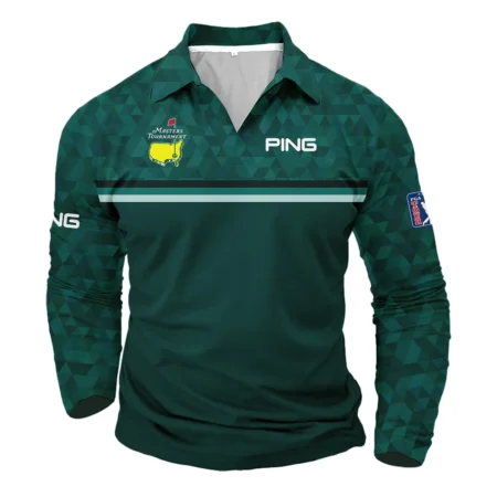 Dark Green Triangle Mosaic Pattern Masters Tournament Ping Vneck Long Polo Shirt Style Classic Long Polo Shirt For Men