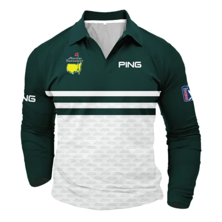 Dark Green Mix White With Logo Pattern Masters Tournament Ping Vneck Long Polo Shirt Style Classic Long Polo Shirt For Men